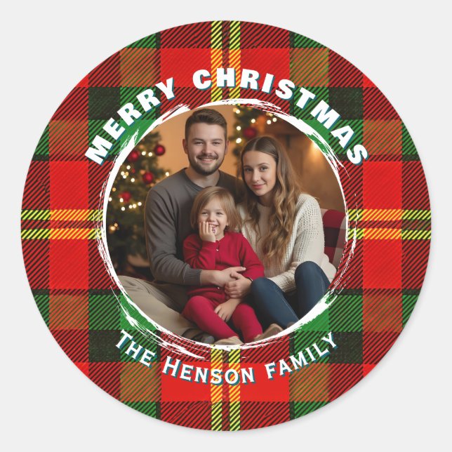 Sticker Rond Traditional Personalized Family Photo Plaid  (Devant)