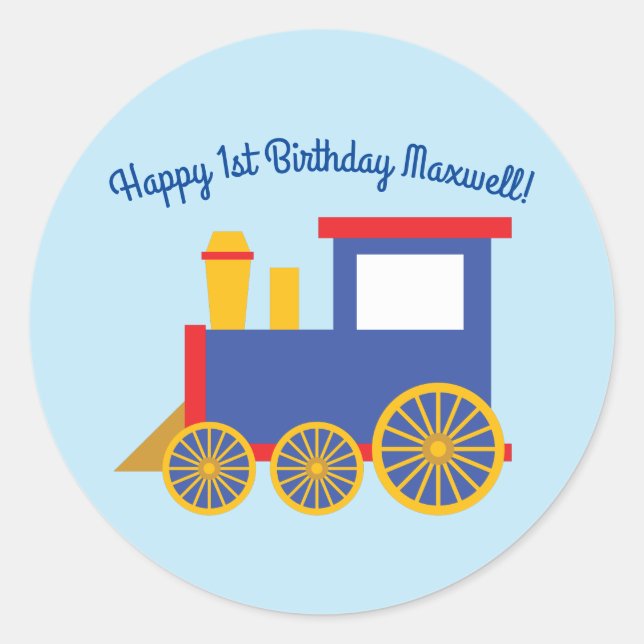Sticker Rond Train Cute Choo-Choo 1er Anniversaire Thème (Devant)