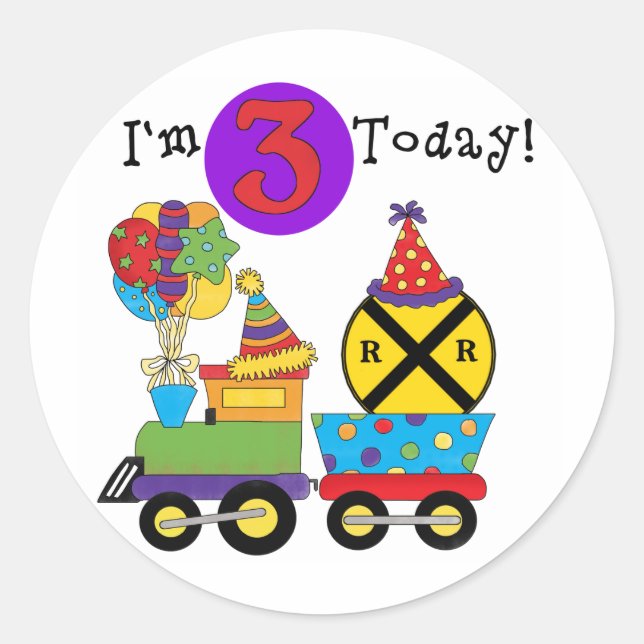 Sticker Rond Train d'anniversaire 3e Anniversaire Tshirts et ca (Devant)