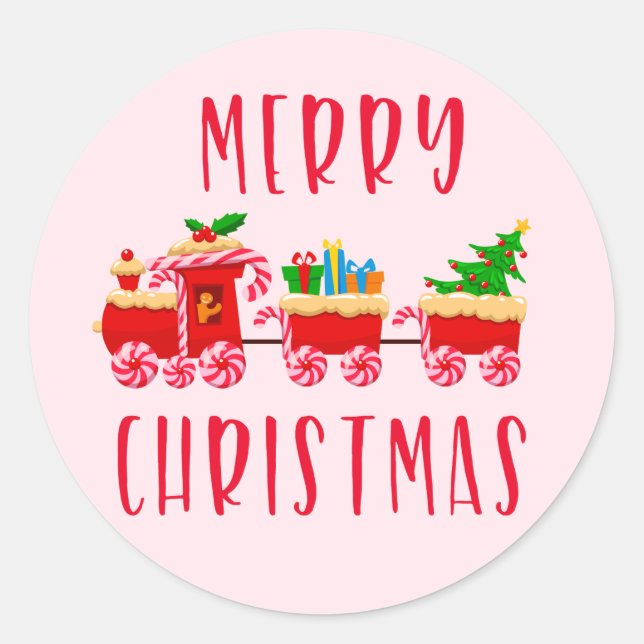 Sticker Rond Train de bonbons de Noël joyeux (Devant)