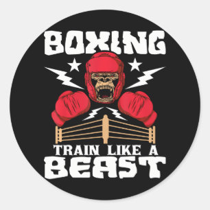 Sticker Rond Train De Boxe Comme Un Bête Kickboxing Kickboxer