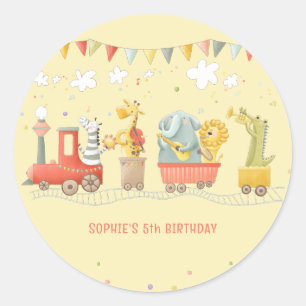 Sticker Rond Train de musique avec animaux sauvages anniversair