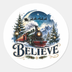 Sticker Rond Train de Noël Croire