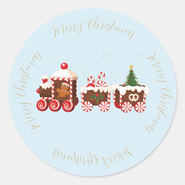 Sticker Rond Train de pain d'épice de Noël avec neige (Devant)