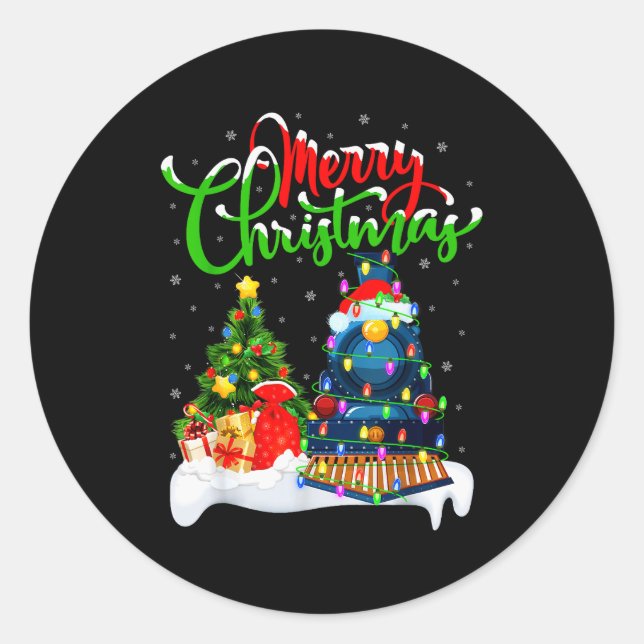 Sticker Rond Train drôle amateur de Noël éclairage Santa Train  (Devant)