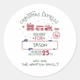 Sticker Rond Train Express de Noël Personnalisé Père Noël