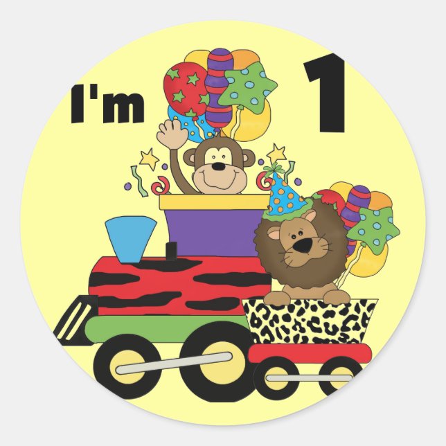 Sticker Rond Train Jungle 1er Anniversaire T-shirts et cadeaux (Devant)