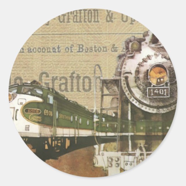 Sticker Rond Train Locomotive vintage - Moteur à vapeur (Devant)