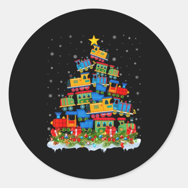 Sticker Rond Train Lover Xmas Tree Santa Christmas Train  (Devant)