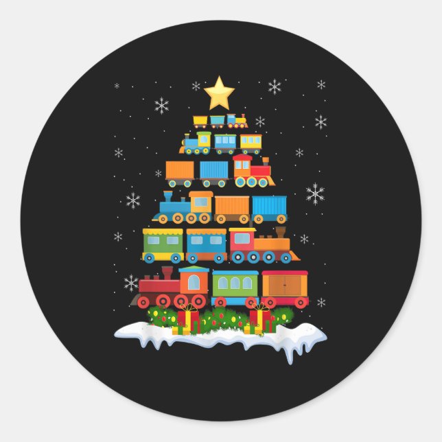 Sticker Rond Train Lover Xmas Tree Santa Christmas Train  (Devant)