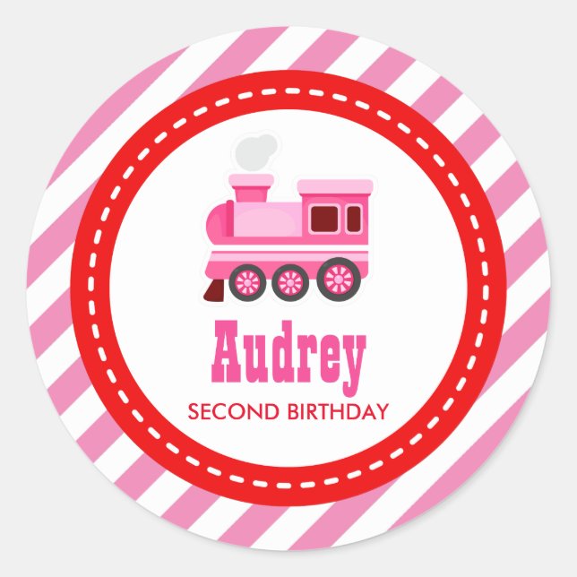 Sticker Rond Train Pink Choo Choo Baby shower d'anniversaire (Devant)