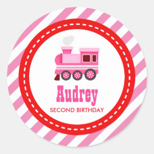 Sticker Rond Train Pink Choo Choo Baby shower d'anniversaire