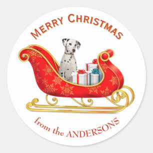 Sticker Rond Traîneau de Noël Chien Dalmatien