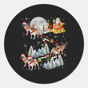 Sticker Rond Traîneau de Noël Pug Santa Chien