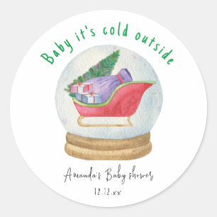 Sticker Rond Traîneau du Père Noël - bébé il fait froid dehors
