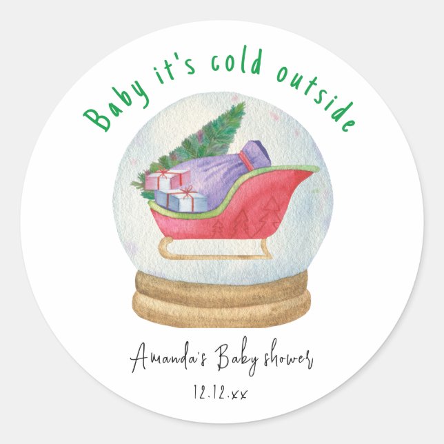 Sticker Rond Traîneau du Père Noël - bébé il fait froid dehors (Devant)