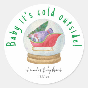 Sticker Rond Traîneau du Père Noël - bébé il fait froid dehors