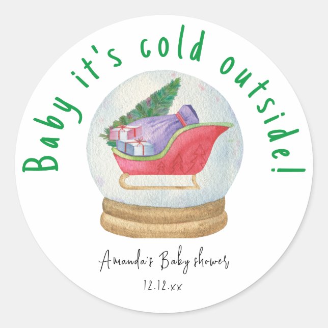 Sticker Rond Traîneau du Père Noël - bébé il fait froid dehors (Devant)