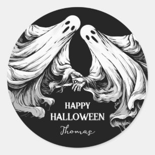 Sticker Rond Traitement de fête d'Halloween joyeusement effraya