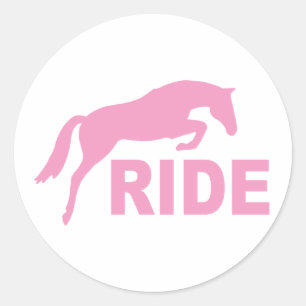 Sticker Rond TRAITER avec Cheval de saut (rose)