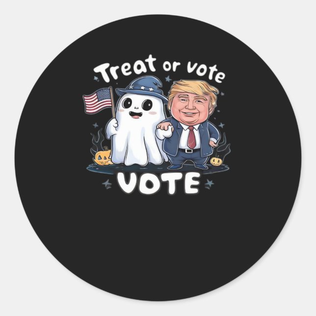 Sticker Rond Traiter Ou Voter, Trumpkin Éffrayant, Halloween Gr (Devant)