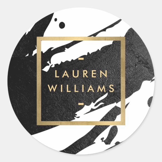 Sticker Rond Traits de pinceau à encre noire abstraits (Devant)