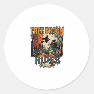 Sticker Rond Trajets de balai gratuits Halloween Sorcière Crâne