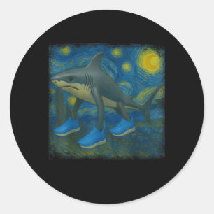 Sticker Rond Tralalero Tralala Funny Shark Van Gogh Starry Nigh