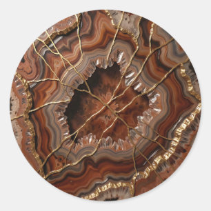 Sticker Rond Tranche d'agate Kintsugi dorée Luxe Minéral