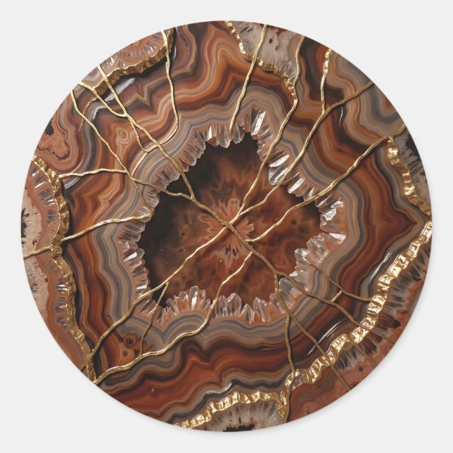 Sticker Rond Tranche d'agate Kintsugi dorée Luxe Minéral  (Devant)