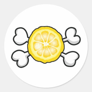Sticker Rond tranche de citron Crâne et os croisés