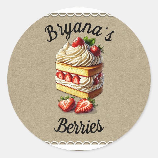 Sticker Rond Tranche de Gâteau aux Fraises aux Fraises (Devant)