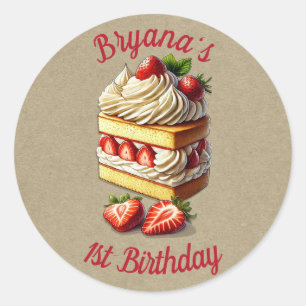 Sticker Rond Tranche de Gâteau aux Fraises aux Fraises