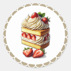 Sticker Rond Tranche de Gâteau aux Fraises aux Fraises