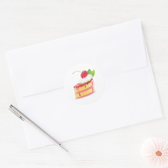 Sticker Rond Tranche de gâteau aux fraises avec de la crème (Créateur téléchargé)