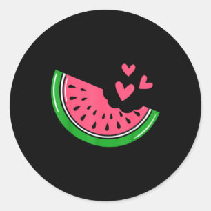 Sticker Rond Tranche de pastèque mignonne mordue avec des coeur
