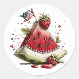 Sticker Rond Tranche de pastèque patriotique artistique 