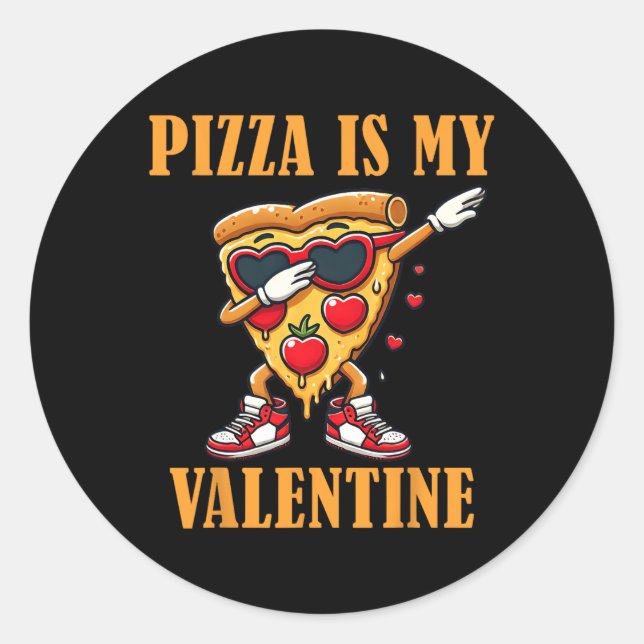 Sticker Rond Tranche de pizza est mon jour de la Saint-Valentin (Devant)