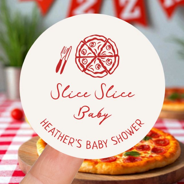 Sticker Rond Trancher Trancher Baby Pizza Baby shower Favoriser (Créateur téléchargé)