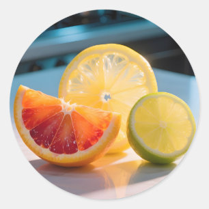Sticker Rond Tranches de Citron Agrumes Vibrants Citron Vert Pa