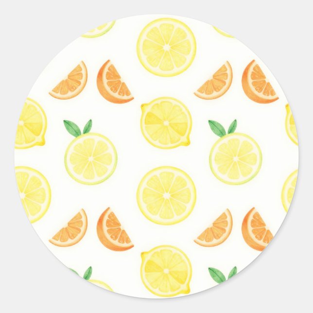 Sticker Rond Tranches de Citron Fraîches Motif Sans Couture (Devant)