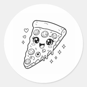 Sticker Rond Tranches de pizza mignonnes kawaii à colorier