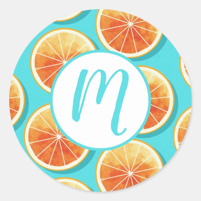Sticker Rond Tranches orange sur bleu (Devant)