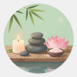Sticker Rond Tranquille Réflexion – Paysage Zen Classique Rond
