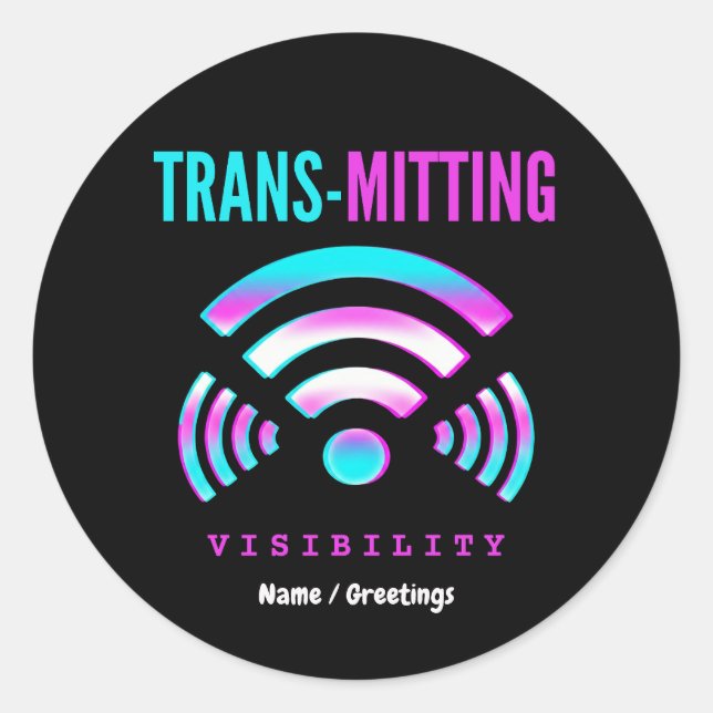 Sticker Rond Trans-mission de Visibilité Moderne Glitch Transge (Devant)