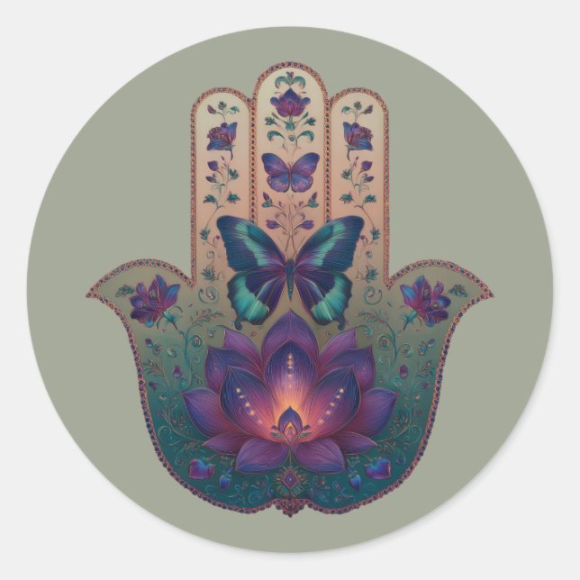 Sticker Rond Transformation Sacrée | Dessin de la Main de Hamsa (Devant)