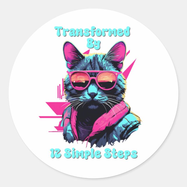 Sticker Rond Transformé par 12 étapes simples, AA, NA, Al-Anon (Devant)
