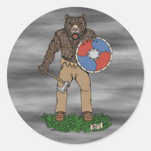 Sticker Rond Transformé Viking Berserker ou Werebear