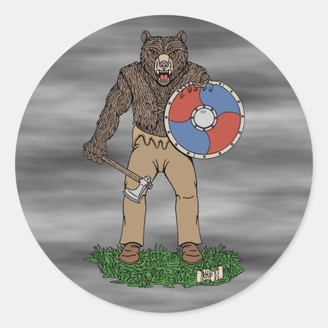 Sticker Rond Transformé Viking Berserker ou Werebear (Devant)