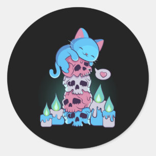 Sticker Rond Transgenre esthétique Kawaii Chat Sur Les Crânes S